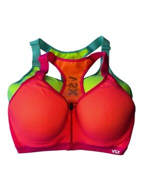 VSX Neon Pink & Lime Front-Zip High-Impact Sports Bra